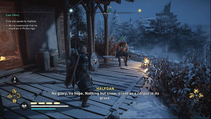 You will find Halfdan next to one of the huts - Assassins Creed Valhalla: Lost Glory - Eurvicscire - Assassins Creed Valhalla Guide and Walkthrough