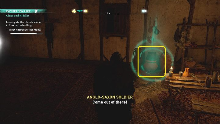 You will find the last clue in the middle jug - Assassins Creed Valhalla: Clues and Riddles - Glowecestrescire - Assassins Creed Valhalla Guide and Walkthrough