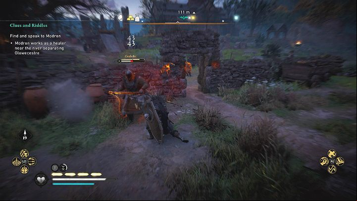 After you go outside, Eivor will be accused of what happened to Tewdwr - Assassins Creed Valhalla: Clues and Riddles - Glowecestrescire - Assassins Creed Valhalla Guide and Walkthrough