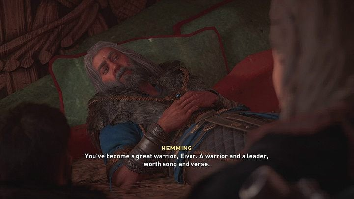 When Eivor spoke with Vili, one of the scouts arrived with grim news - Hemming is already on his deathbed, and these are his last moments of life - Assassins Creed Valhalla: On Borrowed Time - Snotinghamscire - Assassins Creed Valhalla Guide and Walkthrough