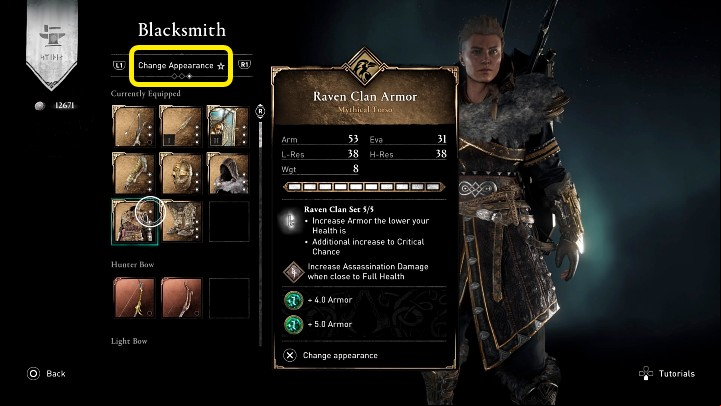 To do that, you need to go to the blacksmith Gunnar, whom you will find in Ravensthorpe - AC Valhalla: Equipment - how to change the appearance? River Raids - FAQ - Assassins Creed Valhalla Guide and Walkthrough