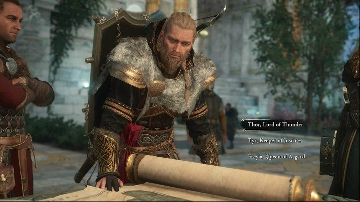 Jump off the sync point and head to the grand palace to meet Thor, Freyja, and Tyr - Assassins Creed Valhalla: View Above All - Asgard - Assassins Creed Valhalla Guide and Walkthrough