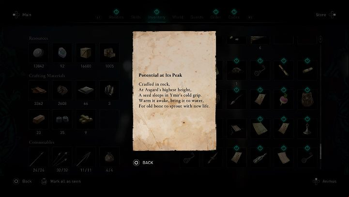 You can find a clue regarding where to find this ingredient by reading a note in your inventory' story items section - Assassins Creed Valhalla: Taking Root - Asgard - Assassins Creed Valhalla Guide and Walkthrough