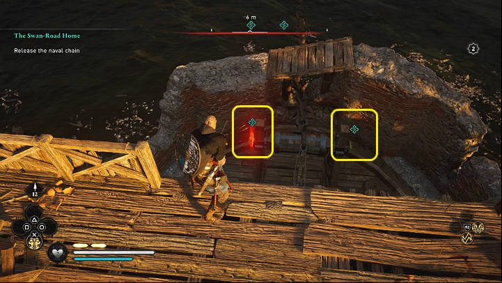 Destroy two chain locks to help Sigurd's ship to through the barricade safely - Assassins Creed Valhalla: The Swan-Road Home - Ledecestrescire - Assassins Creed Valhalla Guide and Walkthrough