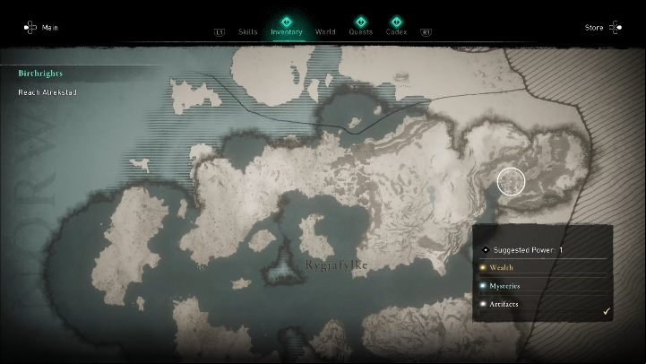 You will find the treasure map in the north-eastern part of the map - Assassins Creed Valhalla: Treasure map - Rygjafylke secrets, locations - Rygjafylke - Assassins Creed Valhalla Guide and Walkthrough