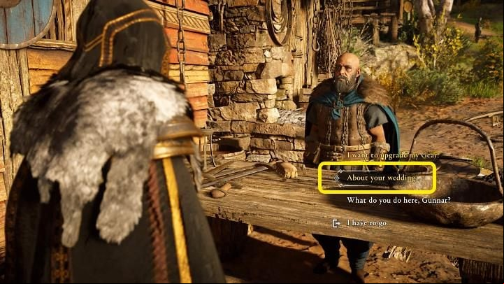 Talk to Gunnar and ask about his wedding with Brigid - Assassins Creed Valhalla: The Forge and the Flame - Ravensthorpe - Assassins Creed Valhalla Guide and Walkthrough