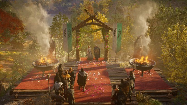 You will watch an extended cutscene in which Gunnar marries Brigid - Assassins Creed Valhalla: The Forge and the Flame - Ravensthorpe - Assassins Creed Valhalla Guide and Walkthrough