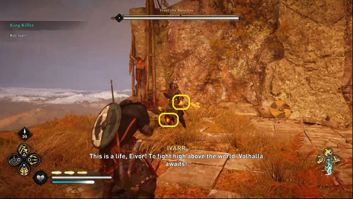 As always, the ideal start of a boss fight is to hit his sensitive points - Assassins Creed Valhalla: King Killer - Sciropescire - Assassins Creed Valhalla Guide and Walkthrough
