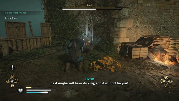 In addition to the standard, damaging abilities, Rued can also activate health regen - Assassins Creed Valhalla: Rued boss fight - how to win? - Bosses - Assassins Creed Valhalla Guide and Walkthrough