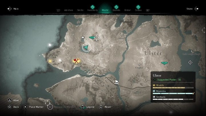 You will find the treasure next to Lake Eske - AC Valhalla Wrath of the Druids: Treasure Hoard Map - Ulster, secrets, locations - Ulster - Assassins Creed Valhalla Guide and Walkthrough