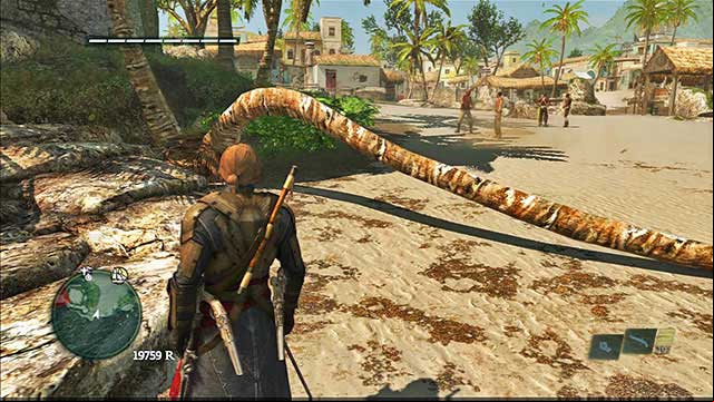 The treasure is also in Havana, in the Southern part of the city, right next to the rock with the tower built on it, next to the fallen palm - Havana | Treasure maps - Treasure maps - Assassins Creed IV: Black Flag Game Guide & Walkthrough