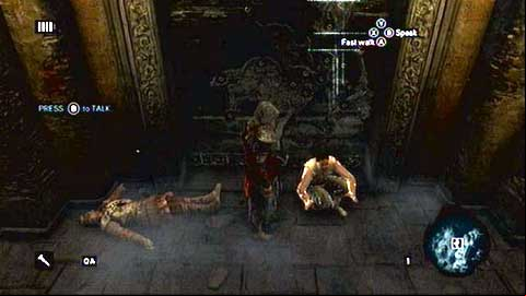 Once the chamber is secured, walk towards the man crouching at the stone gate and talk to him (B) - Memory 2 - p. 2 - Sequence 1 - A Sort of Homecoming - Assassins Creed: Revelations - Game Guide and Walkthrough