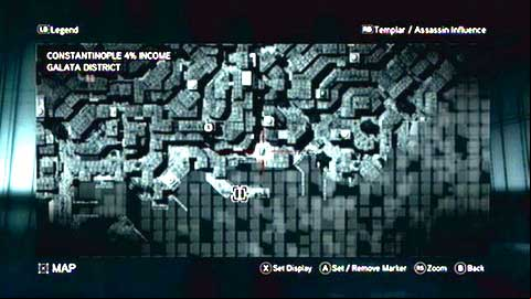 In order to begin the next memory, turn on the map (BACK), select the icon with an exclamation point (A) and go in that direction - Memory 6 - Sequence 2 - The Crossroads of The World - Assassins Creed: Revelations - Game Guide and Walkthrough