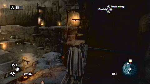 Stairs are guarded by two men but you can by them by walking above them (with same way they you used when you've leaving the hideout) - Memory 2 - Sequence 7 - Underworld - Assassins Creed: Revelations - Game Guide and Walkthrough