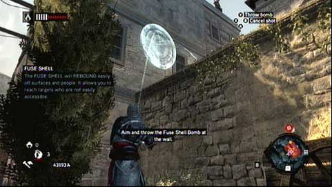 In order to subdue you victim, throw the bomb at the wall on the left - Thunder; Smoke Screen; Cherry - Piri Reis Missions - Assassins Creed: Revelations - Game Guide and Walkthrough