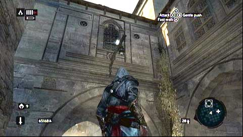 It lies on the lantern hanging over the age at the corner of the location - Galata District (01-11) - Animus data fragments - Assassins Creed: Revelations - Game Guide and Walkthrough