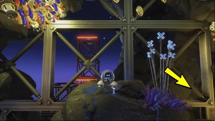 When you reach the coins forming a circle pattern, fly into the tunnel on the right - Astros Playroom: Caching Caves - walkthrough - SSD Highway - Astros Playroom Guide
