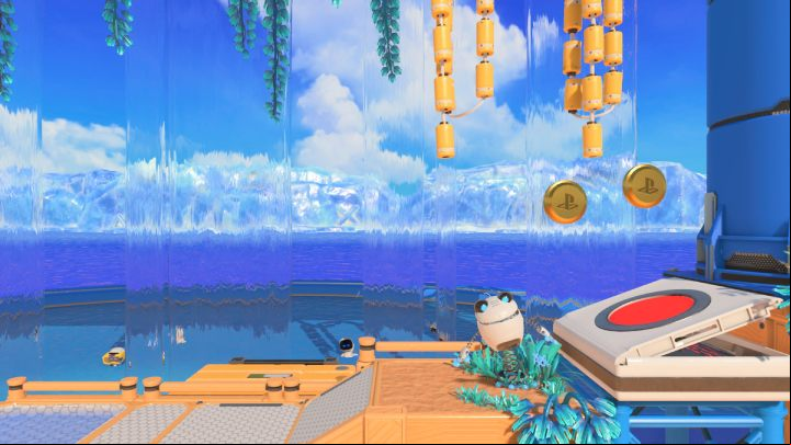 Jump right until you reach the trampoline with a red switch - Astros Playroom: Springy Spa - walkthrough - Cooling sources - Astros Playroom Guide