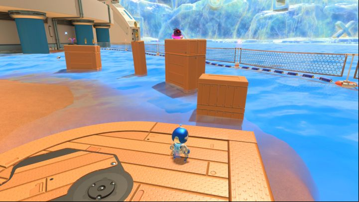Jump on more canisters until you reach the last one - Astros Playroom: Bot Beach - walkthrough - Cooling Springs - Astros Playroom Guide