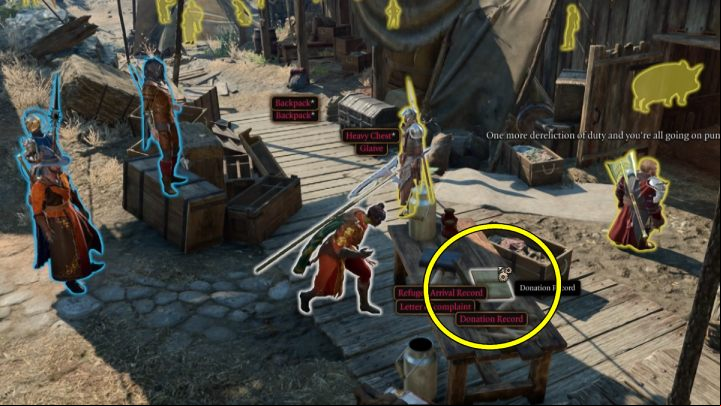Leave the barn and examine the Donation Record book lying on the table next to the guard - Baldurs Gate 3: Investigate the Suspicious Toys in BG3 - walkthrough - Act 3 - Baldurs Gate 3 Guide, Walkthrough