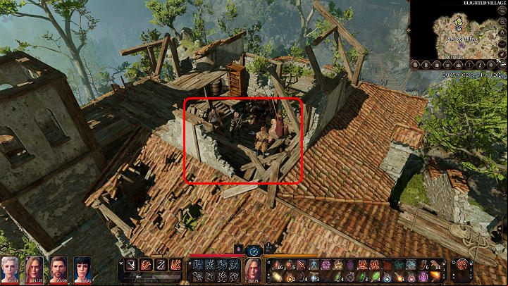 Once you're at the top, place your party on the exposed beam - Baldurs Gate 3: Lump The Enlightened - how to beat? - Bosses and difficult fights - Baldurs Gate 3 Guide, Walkthrough