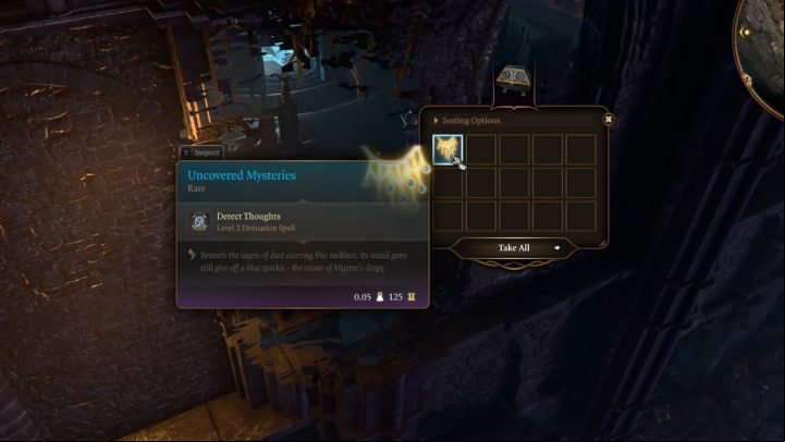 On the lowest floor of the Tower, you will find a chest with the Uncovered Mysteries necklace, several books, potion ingredients, and healing potions - Baldurs Gate 3: Underdark in BG3 - walkthrough - Act 1 - Baldurs Gate 3 Guide, Walkthrough