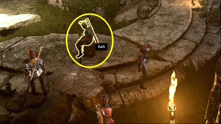 If you're having trouble sneaking up on Rath, you can use an invisibility potion - Baldurs Gate 3: Stone slabs with runes - Emerald Grove puzzle solution - Puzzles - Baldurs Gate 3 Guide, Walkthrough