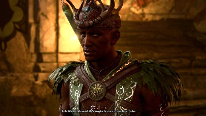 If you've stolen it from him beforehand, he'll notice it's gone, but won't accuse you of theft - Baldurs Gate 3: Stone slabs with runes - Emerald Grove puzzle solution - Puzzles - Baldurs Gate 3 Guide, Walkthrough
