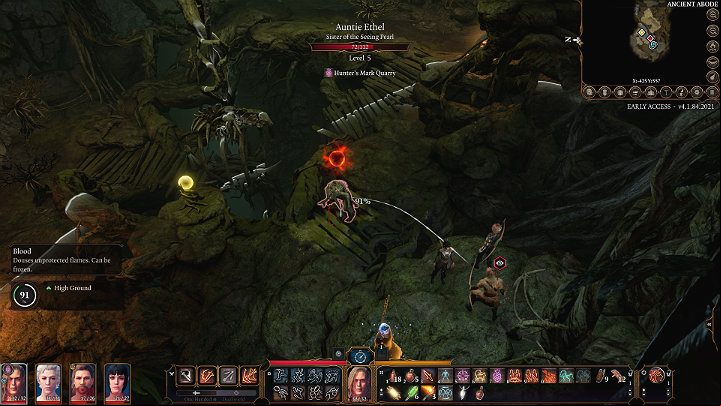 Once Auntie Ethel receives damage, her position is revealed, however, she will not perform any aggressive actions - she will not attack but she will still be able to move sideways and make defensive throws - Baldurs Gate 3: How to beat Auntie Ethel (Green Witch)? - Bosses and difficult fights - Baldurs Gate 3 Guide, Walkthrough