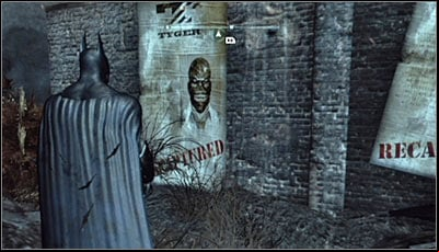 Find the Black Mask poster (screen above) and scan it - Riddles | Industrial District - Industrial District - Batman: Arkham City Game Guide