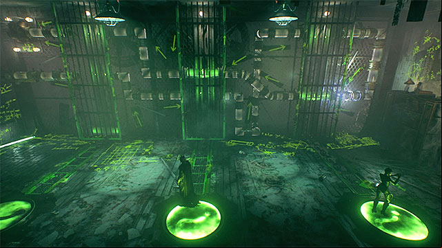 Batman needs to walk over to the central pressure plate - Sixth Riddler trial | Batman Arkham Knight - Riddlers Revenge - Batman: Arkham Knight Game Guide & Walkthrough