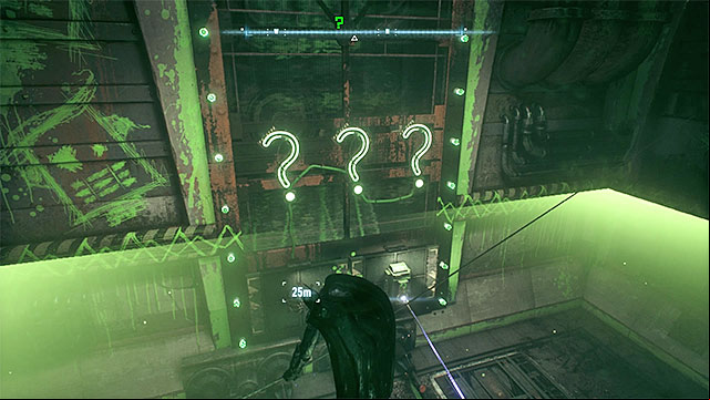 Using the line launcher will let you hang above the force field - Riddler trophies on Bleake Island (1-18) | Collectibles - Bleake Island - Collectibles - Bleake Island - Batman: Arkham Knight Game Guide & Walkthrough