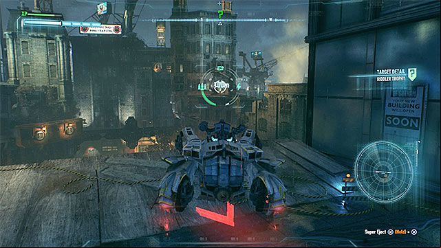 Destroy the weakened wall from distance with the use of Batmobile - Riddler trophies on Founders Island (17-33) | Collectibles - Founders Island - Collectibles - Founders Island - Batman: Arkham Knight Game Guide & Walkthrough
