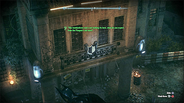 Scan the sign at the entrance to the destroyed Penguins mansion - Riddles on Founders Island | Collectibles - Founders Island - Collectibles - Founders Island - Batman: Arkham Knight Game Guide & Walkthrough