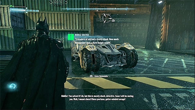 Scan the Batmobile (in any place of the game world) - Riddles on Founders Island | Collectibles - Founders Island - Collectibles - Founders Island - Batman: Arkham Knight Game Guide & Walkthrough
