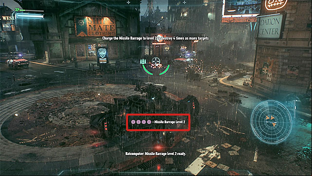 The game always shows an information when Missile Barrage is ready to use. - Run Battle Mode weapon energy system diagnostics | Main story - Main story - Batman: Arkham Knight Game Guide & Walkthrough
