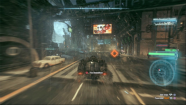Activate the Drone Hacker after the you lock the target. - Escort Gordon to the Oracles Watch Tower | Main story | Batman Arkham Knight - Main story - Batman: Arkham Knight Game Guide & Walkthrough