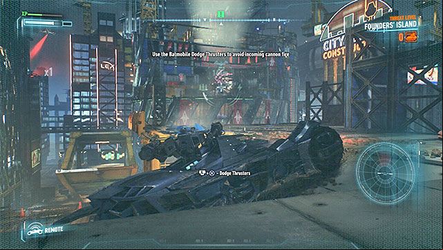 Attack the missile launcher and be ready to dodge with the Batmobile when it is fired at - Disable the missile launchers protective shields | Main story - Main story - Batman: Arkham Knight Game Guide & Walkthrough