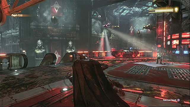 You can temporary blind the flying drone, but most of the time it is better to avoid the machine - Defeat Arkham Knight | Main story | Batman Arkham Knight - Main story - Batman: Arkham Knight Game Guide & Walkthrough