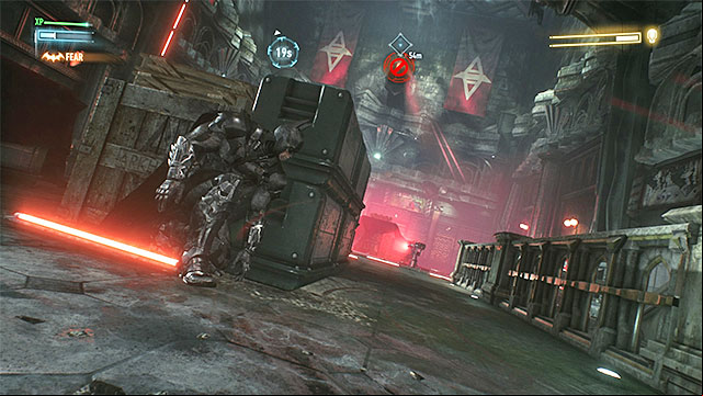Hide behind the chests near the stairs - Defeat Arkham Knight | Main story | Batman Arkham Knight - Main story - Batman: Arkham Knight Game Guide & Walkthrough