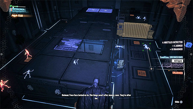 Get rid of the rest of the enemies (without a rush) by using detective mode - Two-Faced Bandit | Side missions (Most Wanted) | Batman Arkham Knight - Side missions (Most Wanted) - Batman: Arkham Knight Game Guide & Walkthrough