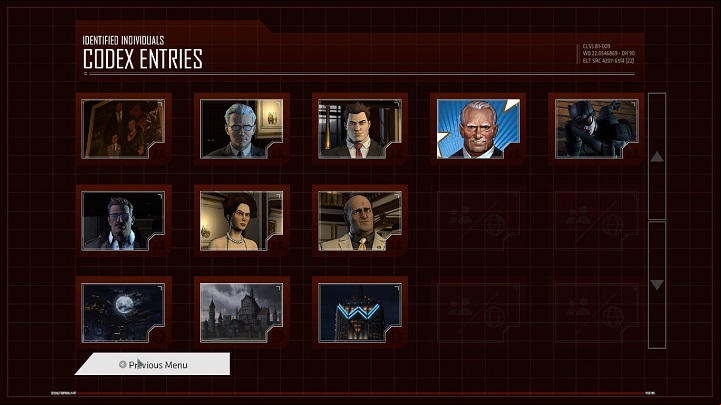 The especially important aspect of the Codex is that it is constantly updated during the course of the gameplay, following the information we are able to gain by dialogues and visited locations - Batcave - Basics - Batman: The Telltale Games Series Game Guide