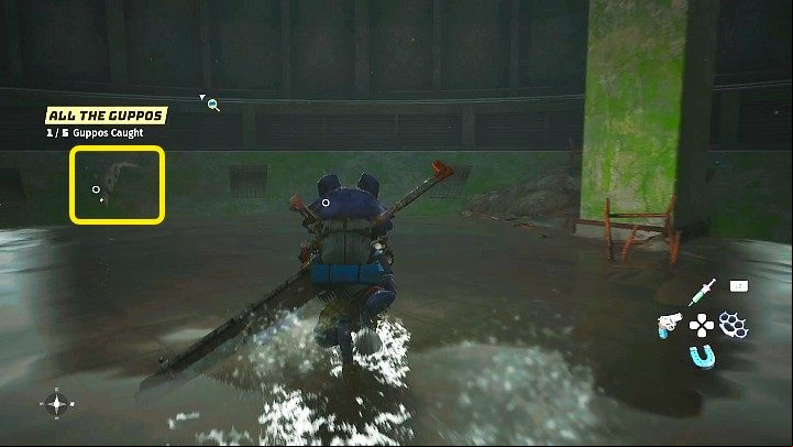 Go down to the bottom of the tank and wait for the guppo to jump up, and then catch it in the net - Biomutant: Whiz - walkthrough - Main quests - Biomutant Guide