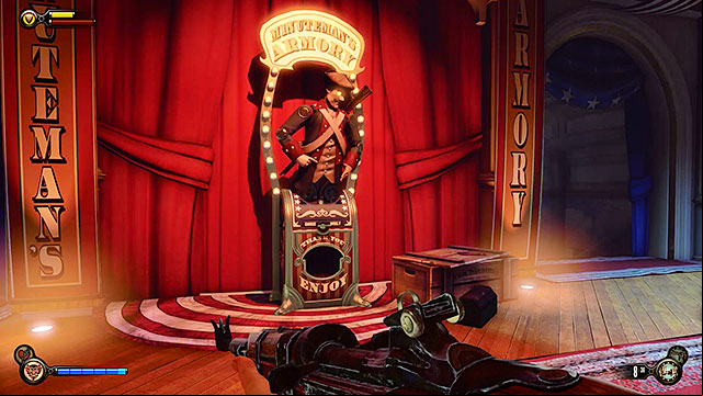 You may now proceed to the left part of the pavilion where youll find Minutemans Armory vending machine - Take Elizabeth to the First Lady airship | Chapter 8 - Soldiers Field - Chapter 8 - Soldiers Field - BioShock Infinite Guide