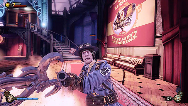 The upper station is occupied by several more policemen and theyre guarding access to the airship - Ride the gondola to the First Lady airship | Chapter 12 - Return to Hall of Heroes - Chapter 12 - Return to Hall of Heroes - BioShock Infinite Guide