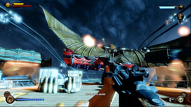 The game will allow you to designate targets for the Songbird, however the bird will need to rest before the next attack and that recharge period is represented by a timepiece seen under the generators energy bar - Direct Songbird to protect the zeppelin | Chapter 39 - Command Deck - Chapter 39 - Command Deck - BioShock Infinite Guide
