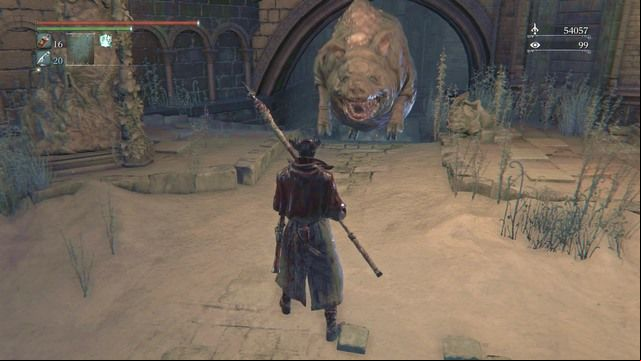 Dodging the charges allows you to attack the pigs behind. - Yahargul, The Unseen Village - Underground Jail | Walkthrough - Walkthrough - Bloodborne Game Guide & Walkthrough