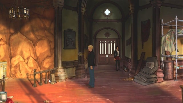You need to use this crank to lower and raise the candelabrum. - Nico and George - Santa Cova Chapel - Montserrat - Broken Sword: The Serpents Curse - Game Guide and Walkthrough