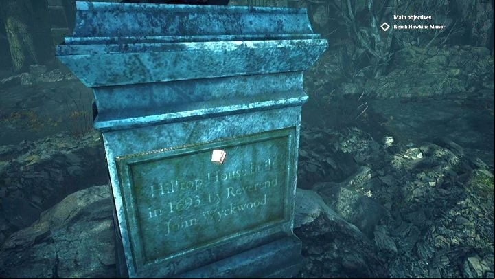 The tombstone that can be examined. - Chapter 3 - Garden of the Hawkins mansion | Call of Cthulhu Walkthrough - Walkthrough - Call of Cthulhu Guide