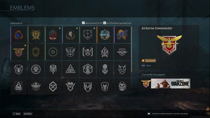 Emblems in CoD Warzone are unlocked in the same way as cards, so they can be earned in free gift packs, by completing a specific task, from the Battle , or from special item sets in the store - Warzone: Barracks - challenges, missions, personalisation - Basics - Warzone Guide